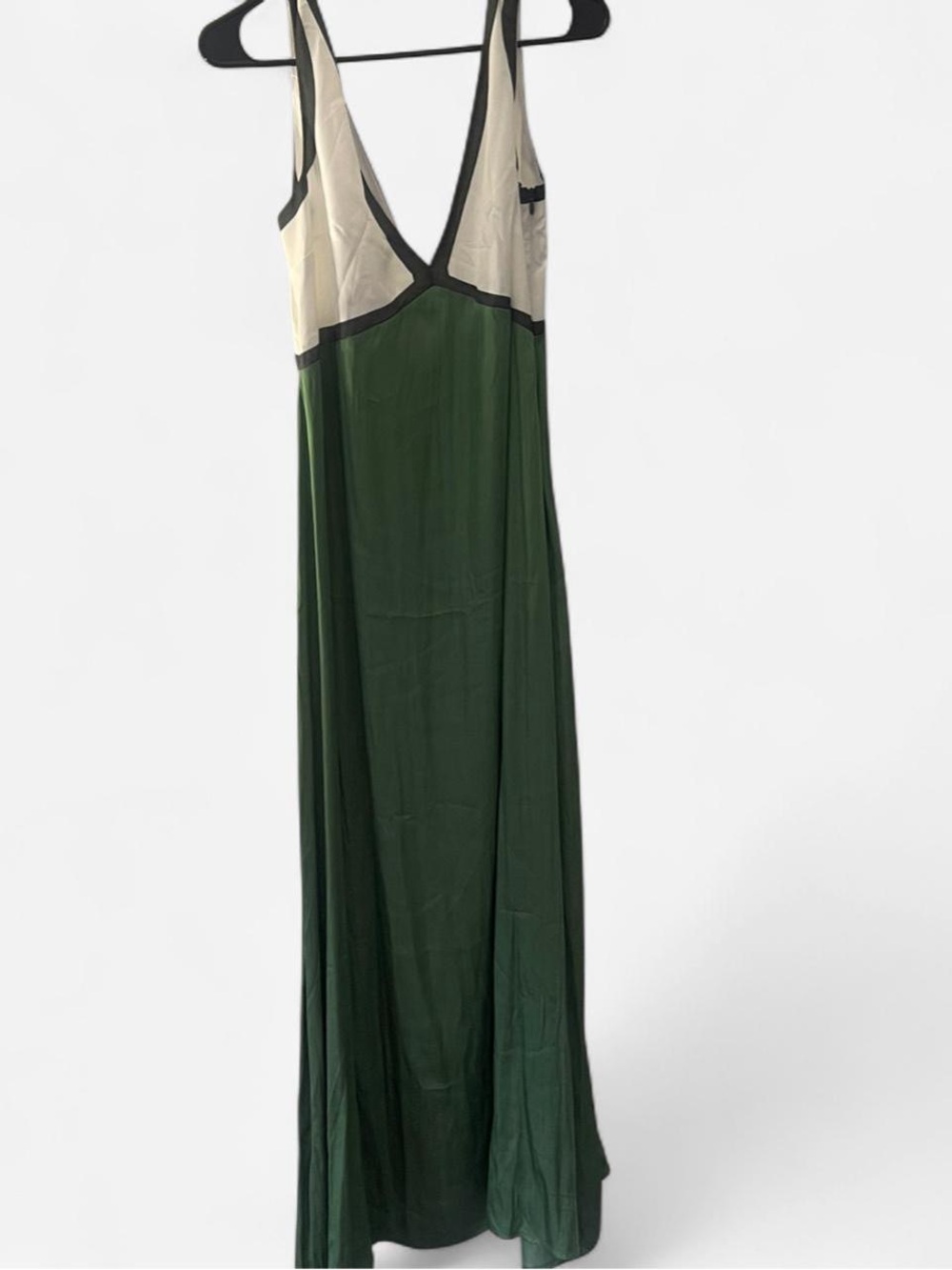 Satin Green and White Colorbloc Maxi Dress
